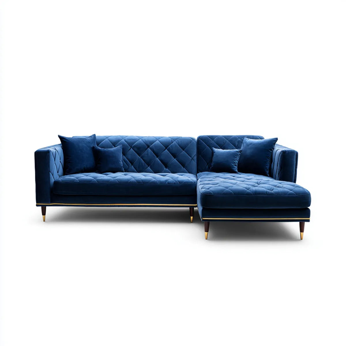 Divano angolare 3 posti con chaise longue destra blu navy in velluto di poliestere capitonné 280 x 160 x 85 cm