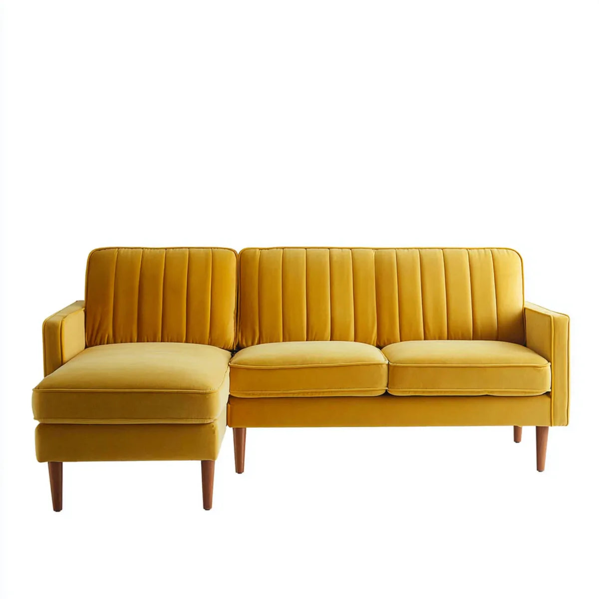 Divano angolare 3 posti con chaise longue sinistra giallo senape in velluto di poliestere 230 x 150 x 86 cm