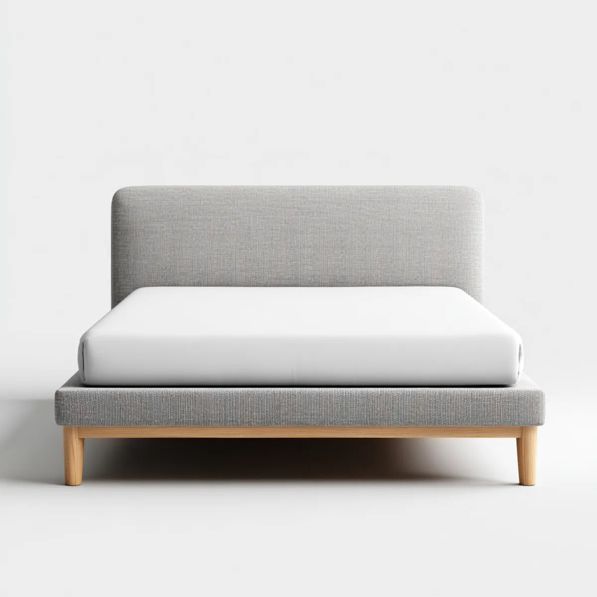 Letto matrimoniale grigio chiaro 160 x 200 cm in poliestere e legno massello con testiera rettangolare