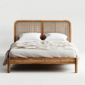 Letto matrimoniale marrone in legno massello e rattan intrecciato per materasso 160 x 200 cm