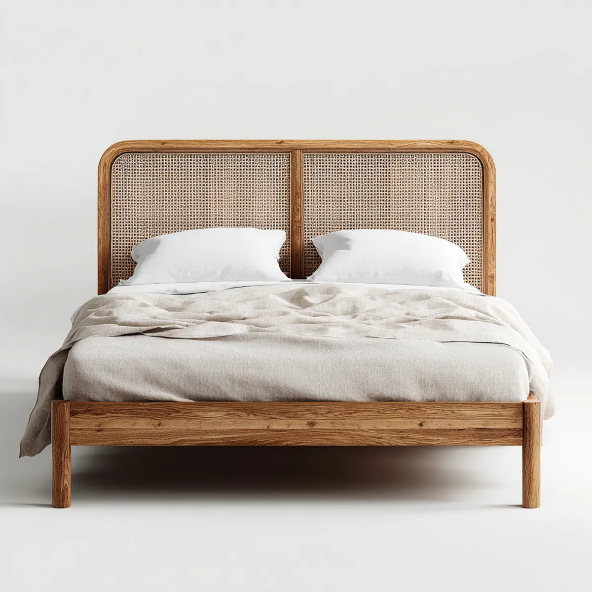 Letto matrimoniale marrone in legno massello e rattan intrecciato per materasso 160 x 200 cm