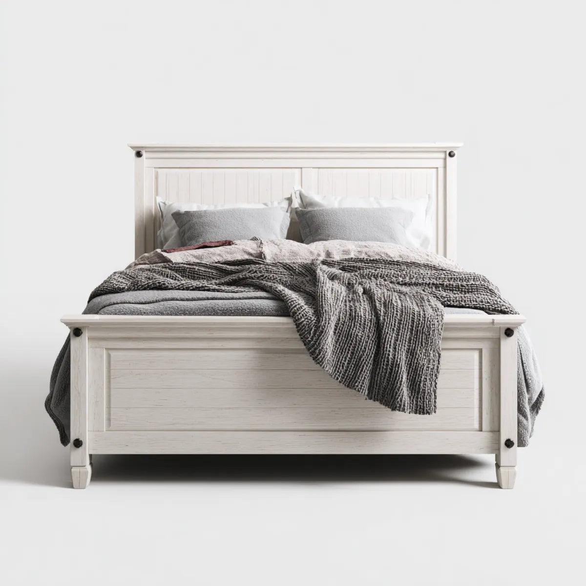 Letto matrimoniale bianco 173 x 214 cm in legno massello di pino con testiera e pediera rettangolari
