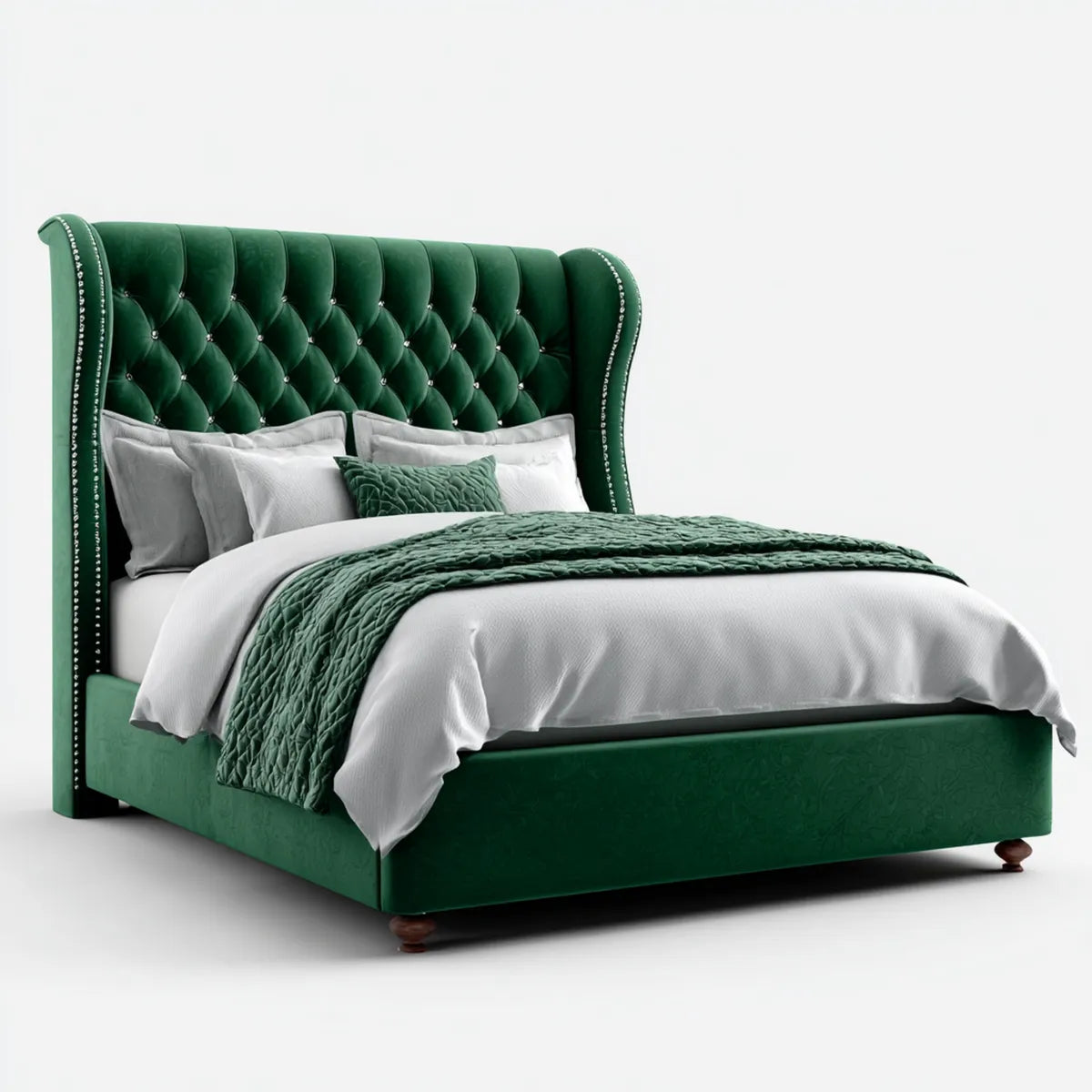 Letto matrimoniale imbottito verde smeraldo 160 x 200 cm in velluto di poliestere con testiera capitonné