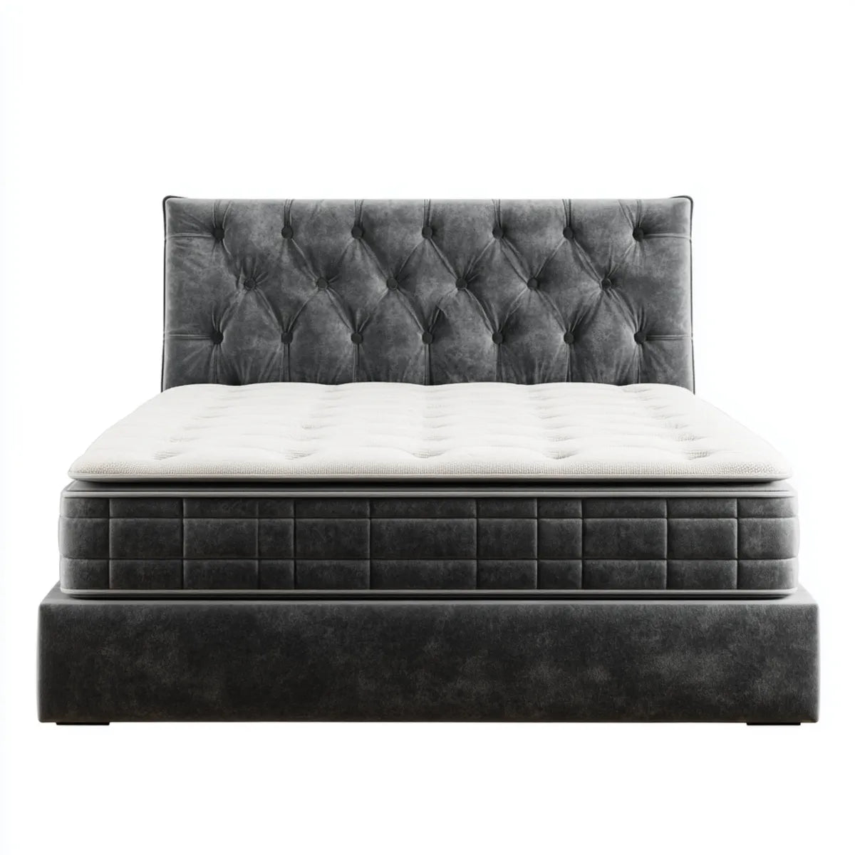 Letto matrimoniale con materasso grigio scuro 160 x 200 cm velluto di poliestere rettangolare