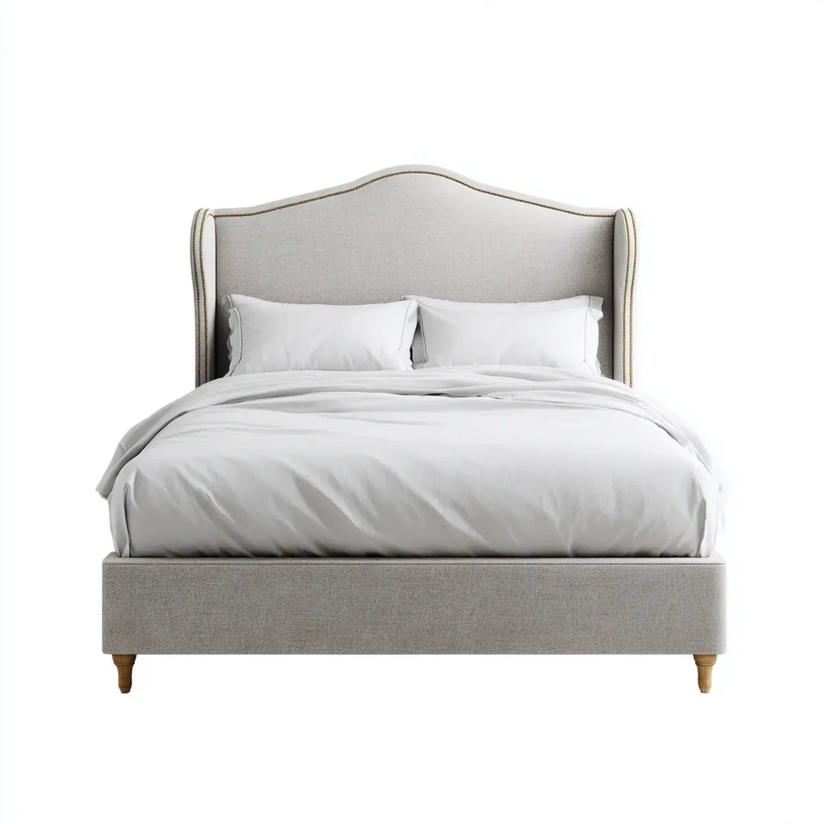 Letto matrimoniale imbottito grigio chiaro 160 x 200 cm in poliestere con testiera sagomata