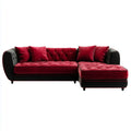 Divano angolare 4 posti con chaise longue destra rosso e nero in velluto di poliestere 270 x 165 x 85 cm