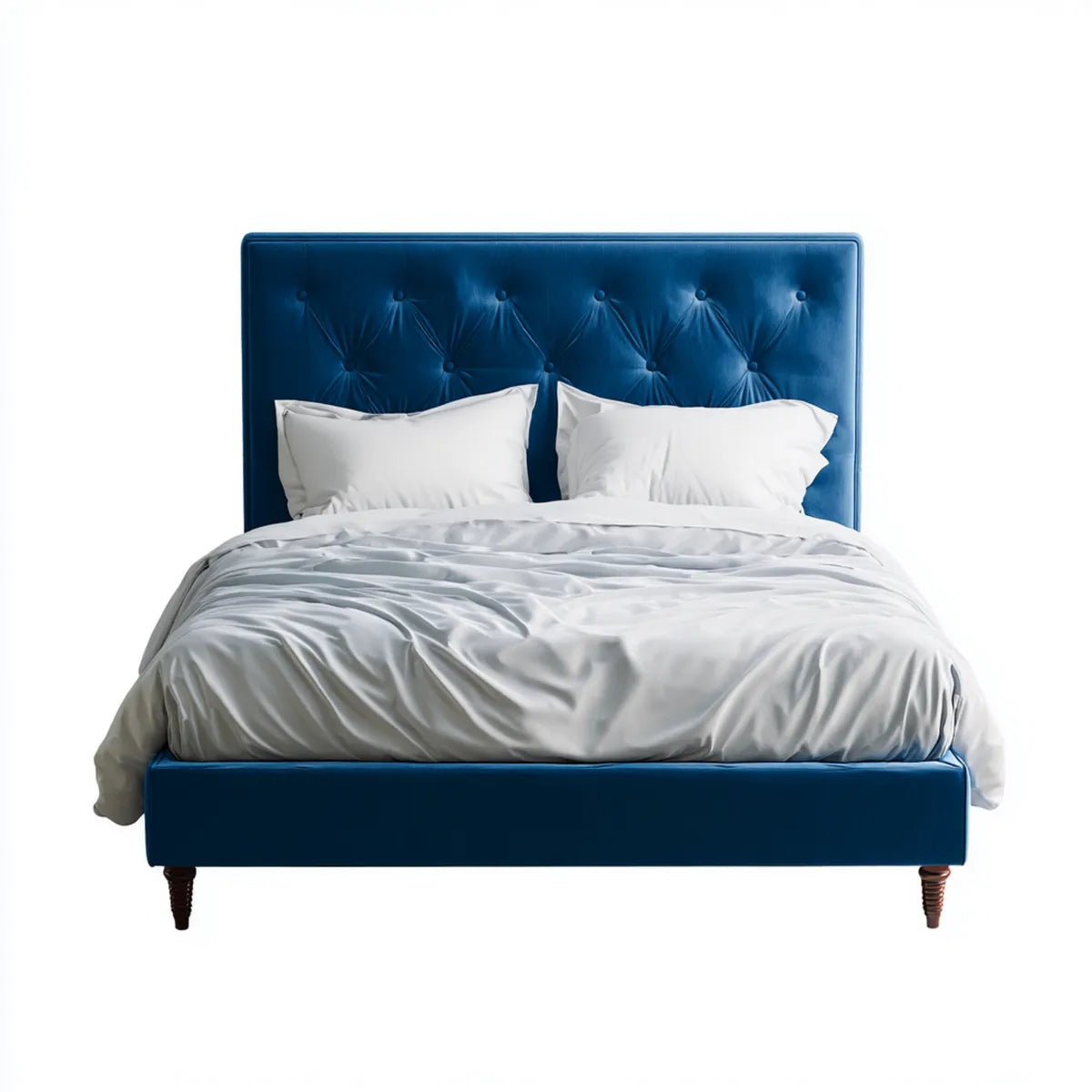 Letto matrimoniale imbottito blu 160 x 200 cm in velluto di poliestere con testiera capitonné rettangolare