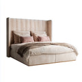 Letto matrimoniale imbottito beige 180 x 200 cm in velluto di poliestere con testiera alta rettangolare