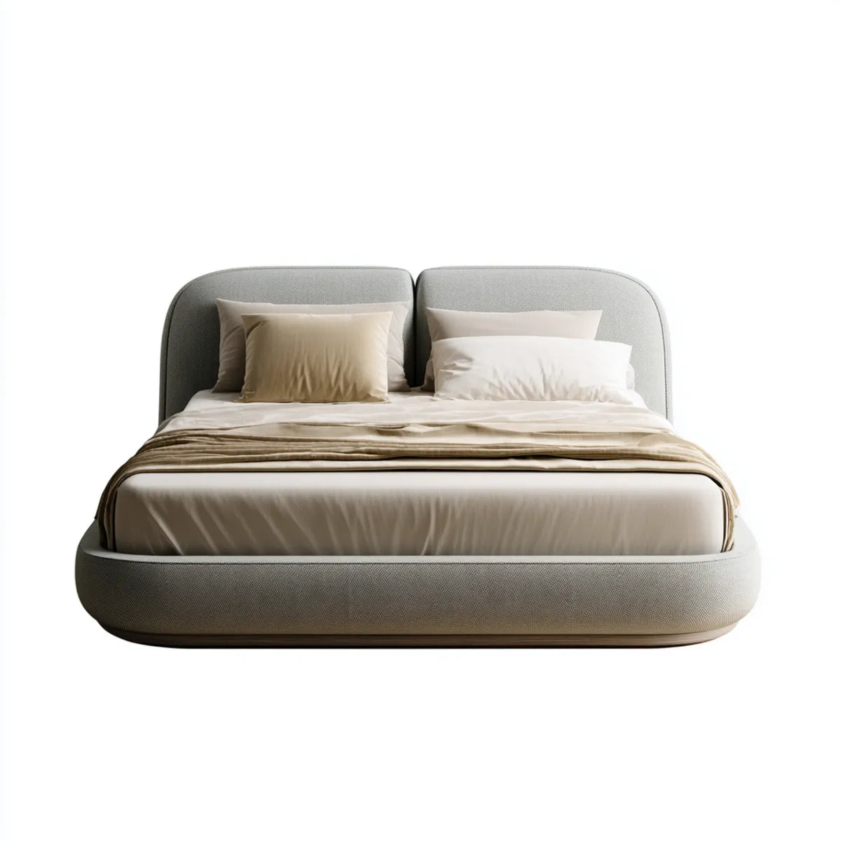 Letto matrimoniale imbottito grigio chiaro 160 x 200 cm in poliestere dalla forma arrotondata